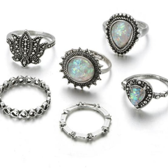 NEW 6pc white fire opal ring set - Picture 4 of 7